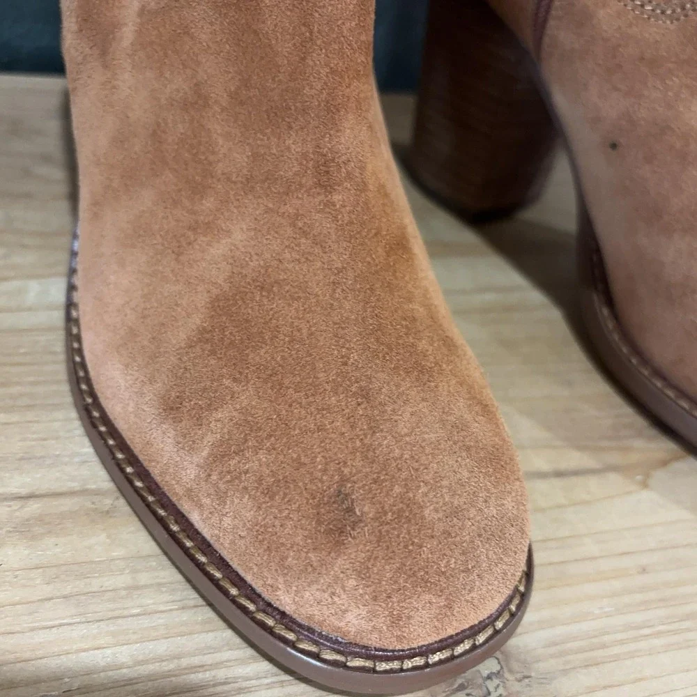 KDB Boots Womens Size 10 Brown Faux Suede Over The Knee Riding Block Heel Zip